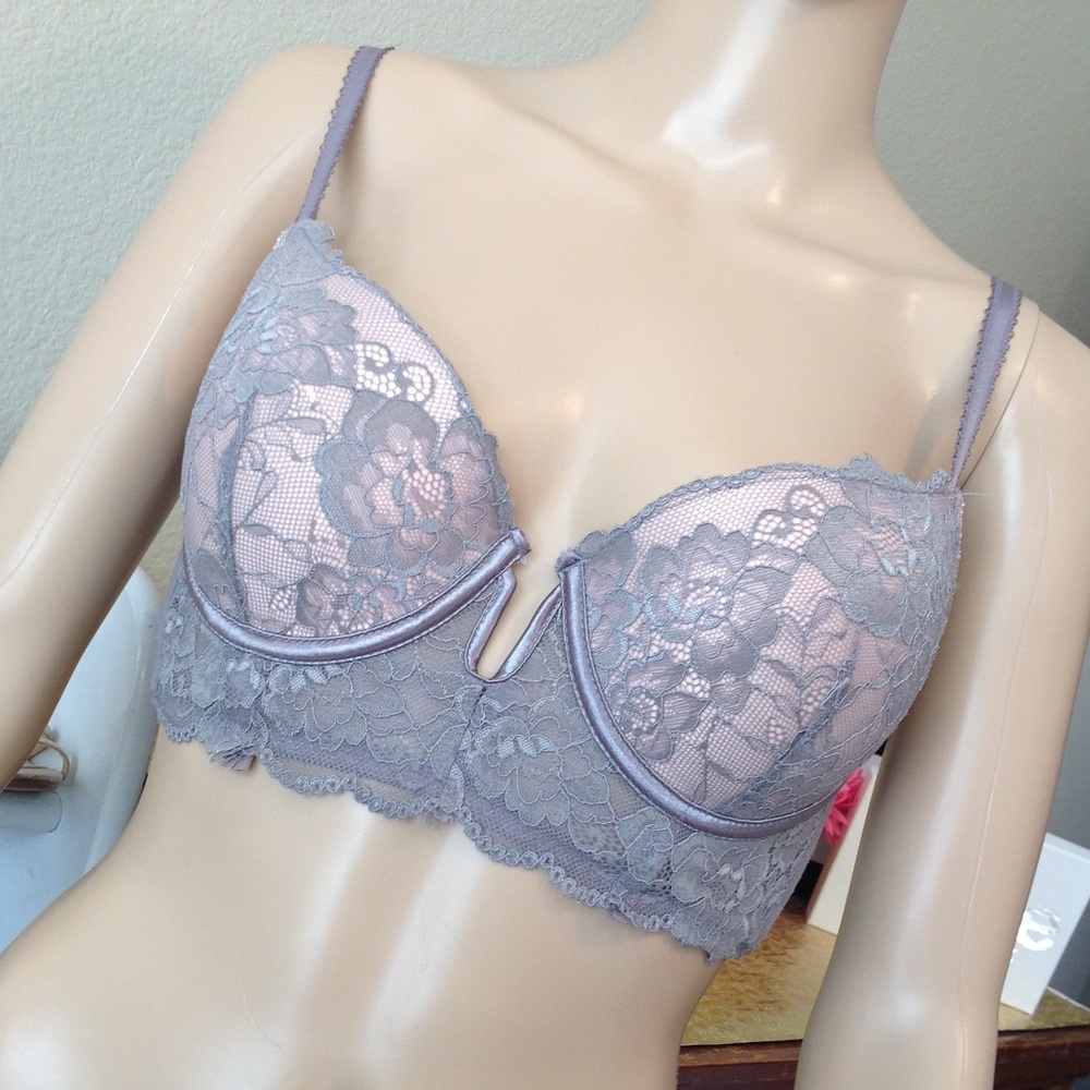 Gray lace bra wide band